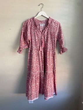 Naudic Pink Printed Tassel Tiered Midi Dress